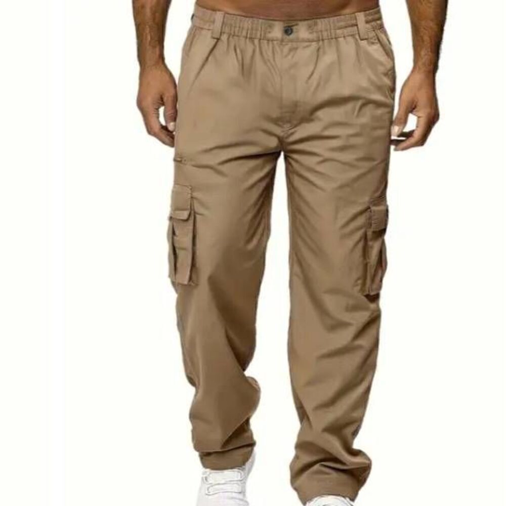 Khaki Straight Leg Cargo Work Pants -D